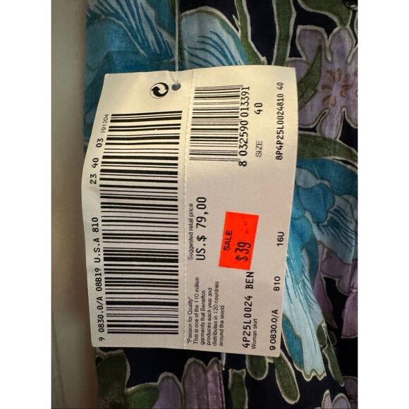 VTG NWT United Colors of Benetton floral skirt sz XS - Picture 2 of 5